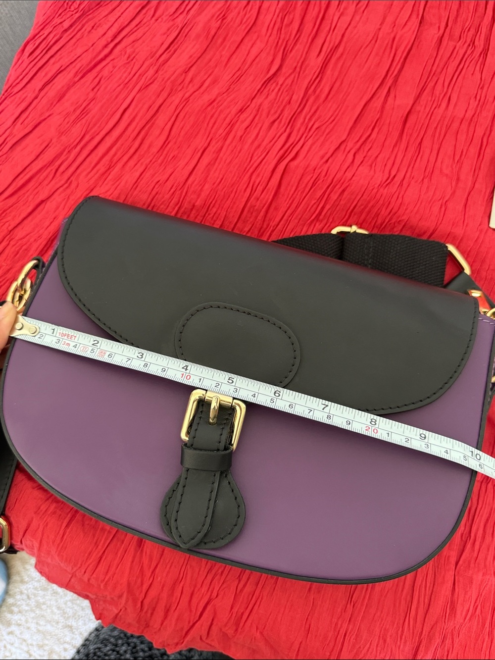 Stella Bianca Two-Tone Black and Purple Leather Shoulder Bag - Picture 11 of 11